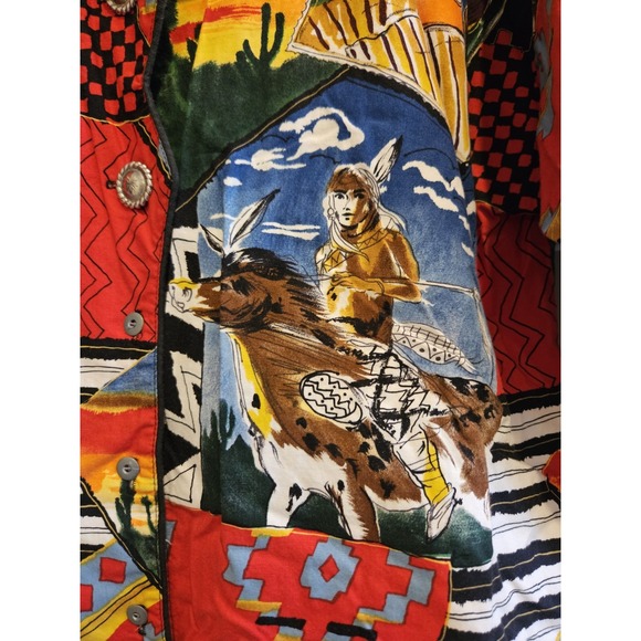 Vtg Circle T Marilyn Lenox Native American Western Ethnic Cowboy Printed Shirt - Picture 6 of 16